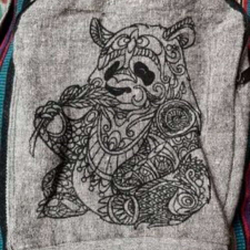 Rising International Nepal Cotton Panda Bear Print Pattern Backpack NWT - Picture 2 of 5